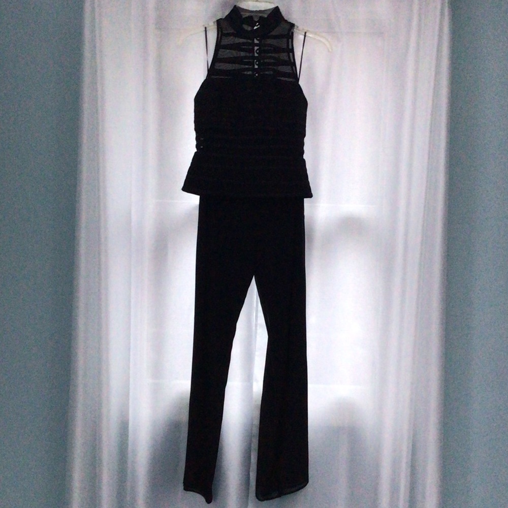 JS Collections Black Sheer Panel Jumpsuit
